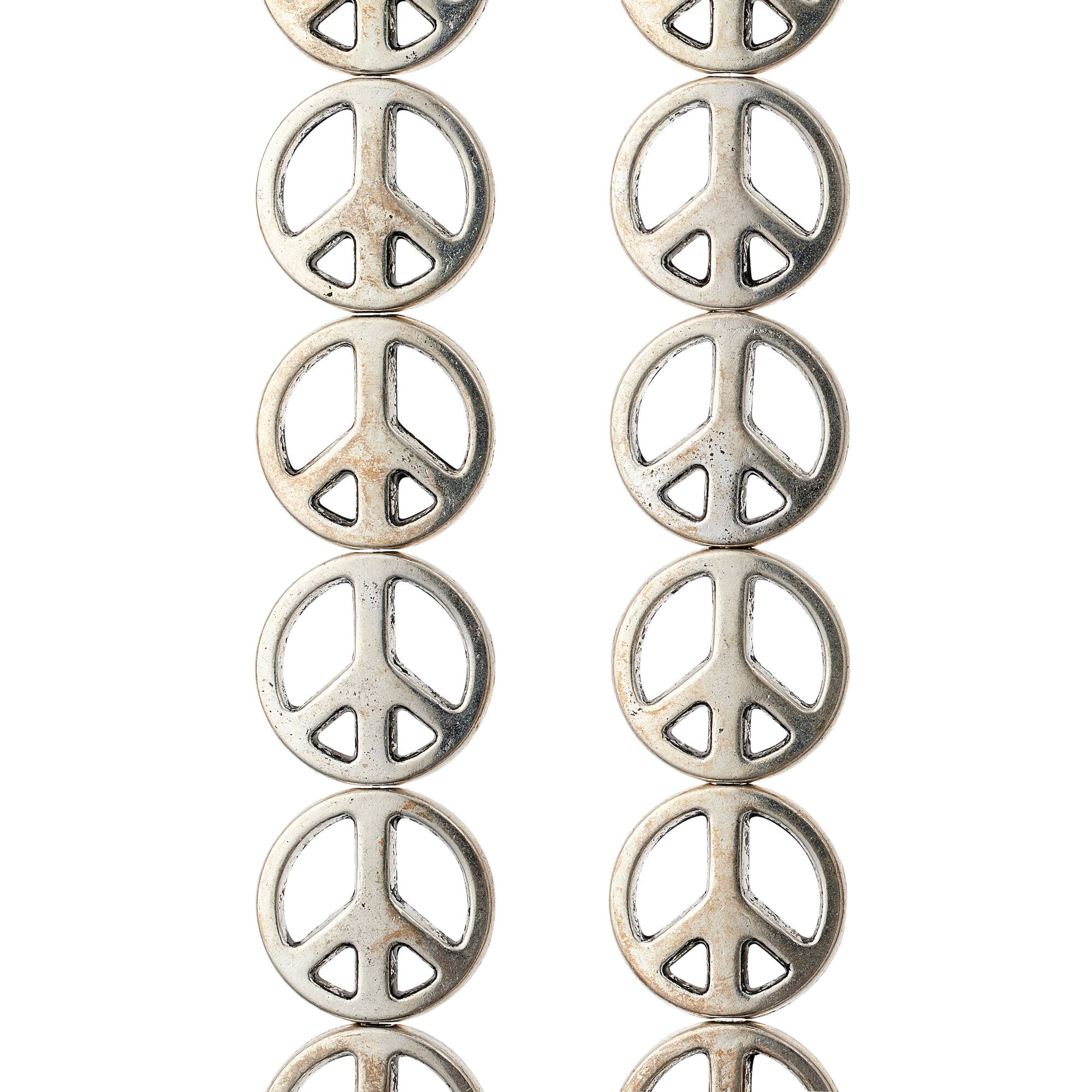 Silver Metal Peace Beads, 13mm by Bead Landing™
